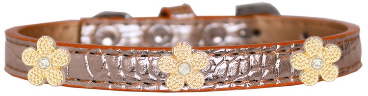 Gold Flower Widget Croc Dog Collar Copper Size 10